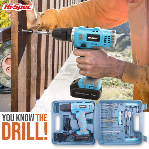 Person using Your Go To Cordless Drill Set 50 Piece 12V Power Driver Kit With Rechargeable Battery on a wooden fence