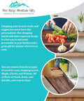 Wooden cutting board with personalized laser engraving; Blue Ridge Mountain Gifts on teal banner