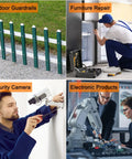 Composite image showing uses of M4-0.7x10mm Flat Head Torx Anti Theft Machine Screws 20 Pieces, including outdoor guardrails, furniture repair, security cameras, and electronic products.