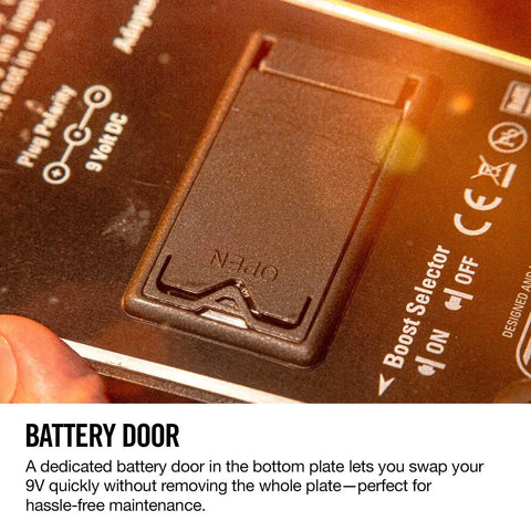 Battery compartment of 535Q Multi Wah Guitar Pedal With Adjustable Boost And Six Wah Ranges For Dialed In Expressions.