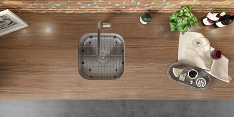 Top view of 13x15 Inch Undermount Bar Sink For Small Kitchens, 16 Gauge Stainless Steel One Bowl With Brushed Finish That Hides Scratches
