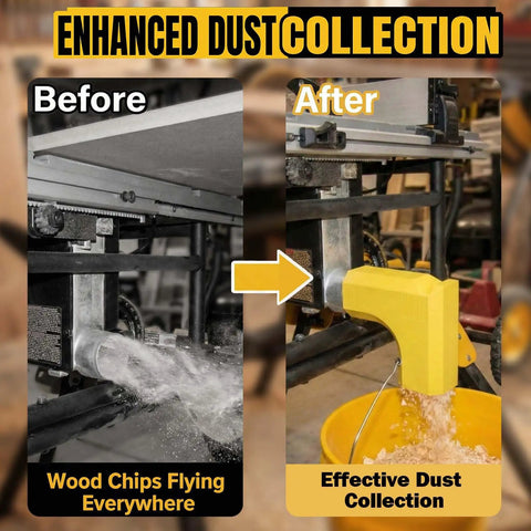 Comparison of dust collection before and after using Table Saw Dust Collector Adapter For DWE7485 With Dual Integrated Hooks