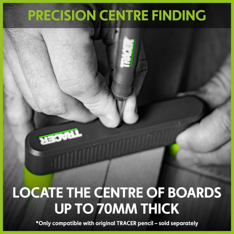 Precision Scribe Block And Center Finder Marking Guide Set For Woodworking Layouts And Joinery Work, locating board centers with pencil.
