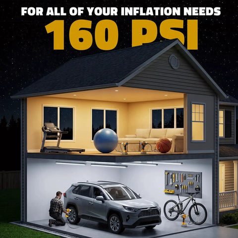 No Fuss Cordless Tire Inflator Workhorse With Blazing Fast Airflow and Totally Foolproof Digital Gauge Auto Shut Off being used to inflate vehicle tire.
