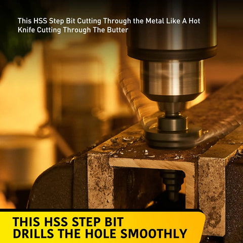 10 Size Step Drill Bit Set For Metal Sheets From One Quarter Inch To One And Three Eighths Inch HSS Titanium Coated Cone Bits For Hole Drilling And Cutting Multi Size Unibit By Anfrere drilling metal