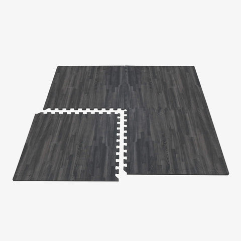 Wood Grain Interlocking Foam Floor Tiles Three Eighths Inch Thick Anti Fatigue Mats EVA Flooring Carbon Color 100 Sq Ft Coverage