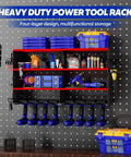 Power Tool Organizer Wall Mount, 4 Tier Heavy Duty Metal Storage Rack for garage shop shed, 8 drill holders and screwdriver holder