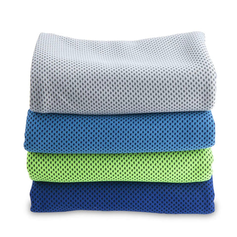 Stack of 4 Pack Ice Cooling Towels 40x12 Inches For Neck And Face Ultra Soft Microfiber, assorted colors for sports activities