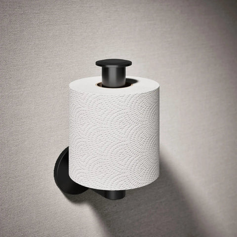 Vertical Toilet Paper Holder Built For Real Life, Premium Metal Build, matte black, easy tissue access, corrosion resistant finish on wall