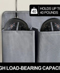 Grey overbed hanging shoe organizer with ten pockets showing high load-bearing capacity up to 40 pounds.