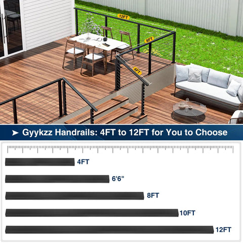 Kickass Black Stainless Steel Handrail For Cable Railing System 6 Foot 6 Inch Length Two Pack Heavy Duty Metal Grip Rail outdoor deck setup