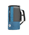 Side view of 65 Mesh Dive Bag With Roll Top Closure And Side Zipper For Snorkeling And Scuba Gear Denim Blue Fabric With Black Lining