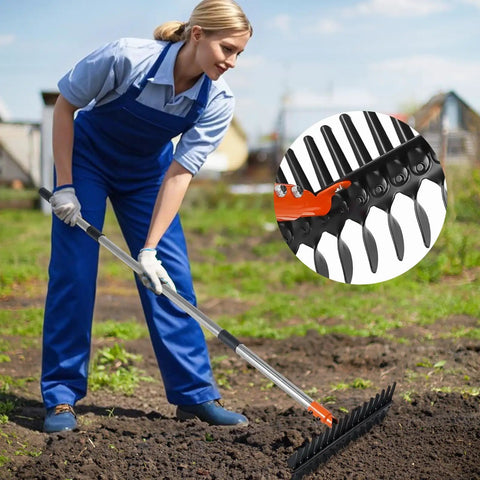 Person using Pro Grade Lawn Dethatcher And Soil Aerator With 57 Inch Handle And 15 Inch Steel Tines for yard work