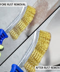 Heavy Duty 11 Inch Wire Brush Set With Plastic Handle For Automotive Jobs Grill Cleaning Rust And Paint Removal Welding Slag And Household Use More And Thicker Bristles Pack Of 2 showing rust removal before and after