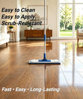 Top Shelf Wood Floor Restorer And High Gloss Polish For Fresh Slick Shine being applied on polished hardwood floor.