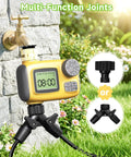 Smart Drip Irrigation System With LCD Timer showcasing connectors in garden setting