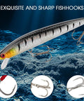 Close-up of fishhook details from 27-Piece Fishing Lures Kit With Hard And Soft Baits For Bass, Trout, Pike, Deep Diving Crankbaits In Premium Gift Box