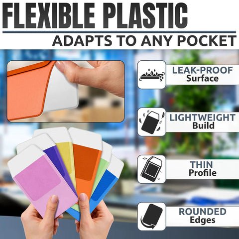 Multi Color Pocket Protectors For Pens And Pencils, Ink Leak Guard, flexible plastic design, set of six colors displayed