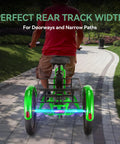 All Terrain Adult Electric Trike With Three Wheels Folding Design 450 Lb Load Up To 40 Miles Of Range At Fifteen Point Five To Nineteen MPH 750W Peak Motor With Removable Battery UL Certified Step Through E Trike For Easy City Cruising rear view on narrow path