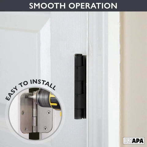 Oil Rubbed Bronze Door Hinges 36 Pack 3.5 x 3.5 Inch Interior Hinges With Five Eighths Inch Radius Corners Heavy Duty Replacement Hinges shown on door.