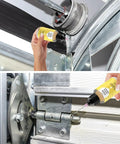Door Hinge Lubricant With 1 Oz Needle Oiler applied to metal door hinges for quick squeak fix, rust and friction protection.