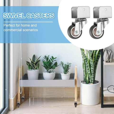 Brown 1.5 Inch Swivel Caster Wheels 4 Pack With U Bracket on display, ideal for easy mobility in home or office settings.