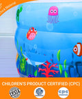 Cartoon fish design on Ultra Spacious Family Sized Inflatable Pool 100 Inch By 66 Inch By 23 Inch for backyard hangouts, 3-chamber.