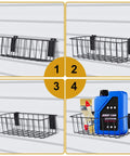 Heavy-Duty Slatwall Baskets and Hooks Kit for Standard Slatwall Panels, 32-piece set showing 4 baskets installed with items