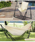 2 In 1 Outdoor Hammock With Stand Hangout Ready Swing Chair Portable Heavy Duty Steel Frame Backyard Vibe Doubles Up For Two Supports Up To 480 Lbs Quick Setup In Minutes Includes Carry Bag White