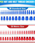 Detachable 76Pcs Thread Checker Set With 38 Standard And 38 Metric Sizes Nut And Bolt Thread Gauge, blue and red aluminum