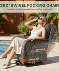 Woman relaxing on 5 Piece All Weather Patio Set With Wicker Chairs And Coffee Table High Back Swivel Rockers by the pool