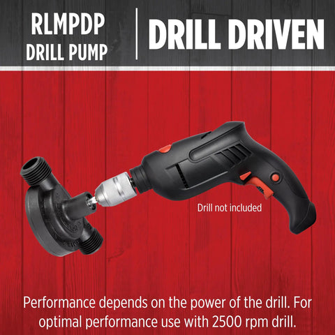 Drill Powered Transfer Pump For Quick Liquid Moves, 154 GPH Black connected to a hand drill, garden hose ready