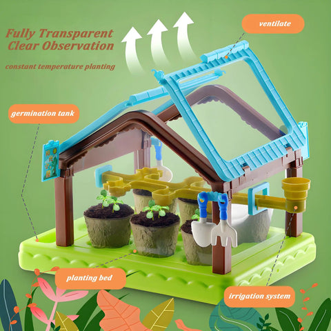 Kids Plant Growing Kit With Greenhouse And Grow Light Drip Irrigation System For Indoor Garden STEM Education Toy For Kids