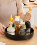 Non Slip Rotating Lazy Susan Turntable 360 Degree Swivel With Grippy Textured Surface Black 10 Inch Ideal For Kitchen Cabinets