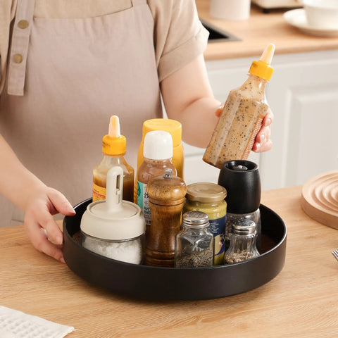 Non Slip Rotating Lazy Susan Turntable 360 Degree Swivel With Grippy Textured Surface Black 10 Inch Ideal For Kitchen Cabinets