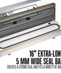 Heavy Duty Commercial Grade Vacuum Sealer Machine For Food Preservation And Sous Vide Cooking With Extra Wide Seal Bar For 16 Inch Bags And 935 Watt Power Built Sick Stainless Steel Rig That Handles No Drama Meal Prep Like A Boss showing 16-inch seal bar and control panel.