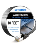 Cat 8 Ethernet Cable 10 Ft Black for Fast Home Network, 40Gbps Speed, flat thin design with RJ45 connector