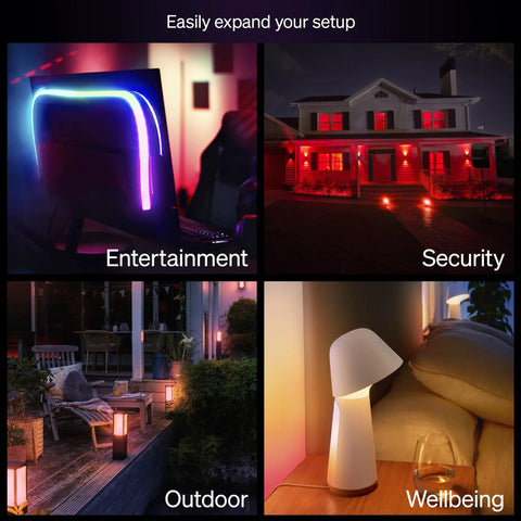 Smart Lighting Starter Kit With Bridge And Four Color Ambiance E26 Bulbs, 2200K To 6500K Dimmable used for various home settings