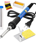 60 Watt Adjustable Temperature Soldering Iron Kit with 5 in 1 Electronics Repair Set includes solder wire, stand, sponge, rosin flux
