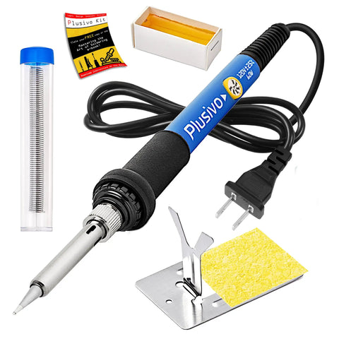 60 Watt Adjustable Temperature Soldering Iron Kit with 5 in 1 Electronics Repair Set includes solder wire, stand, sponge, rosin flux