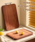 Heavy Duty Solid Wood Router Jig For Cutting Boards, Adjustable Inch Scale Guide on countertop with lemon slices and lettuce.