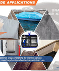 Marine Snap Fasteners Kit With 60 Stainless Steel 15mm Snaps And Pliers for boat covers, tarps, canvas, leather, and fabric.