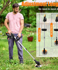 Man using Cordless Weed Eater With Dual 21V Batteries, Lightweight Battery Powered Grass Trimmer with adjustable length feature