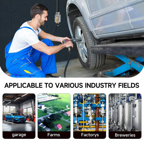 Mechanic using Three Quarters Inch Shop Air Line Kit With 200 Foot HDPE Aluminum Piping Rapid Air System for cars.
