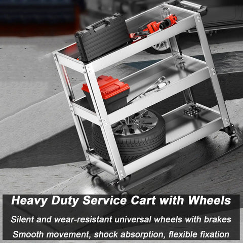 Heavy Duty Stainless Steel Rolling Tool Cart With Locking Brake Casters Shop Ready Utility Wagon Mechanic Tool Organizer Garage Workhorse Built Tough To Ride Through The Daily Grind