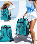 Oversized Beach Backpack With Sandproof Bottom And Waterproof Shell at beach with drawstring opening and detachable mesh pocket
