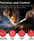 Grilling with Heavy Duty Stainless Steel 30 Piece Grill Set With Meat Thermometer Case And Apron Perfect For Outdoor Barbecues Dad Gift Fathers Day Gift Includes Tongs Fork Knife Basting Brush Grill Brush Skewers Corn Holders And More.