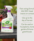 Organic Garden Insect Killer Spray For Home Gardens And Greenhouses Kills 100 Plus Listed Pests On Contact Safe For Use Up To Day Of Harvest 32 Fluid Ounces bottle on garden table