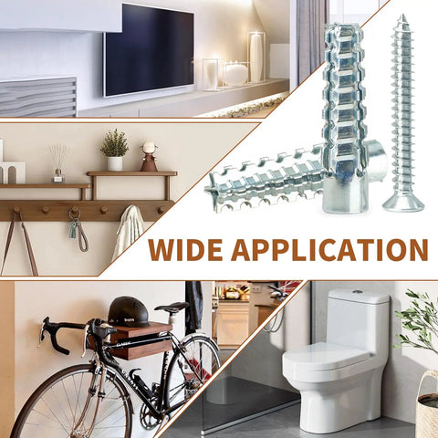 Heavy Duty Hollow Wall Anchors With Screws For Stripped Hole Fixes And Wobbly Hinge Fixes Tree Shape Zinc Coated Steel Drywall Plugs displayed with a bicycle and bathroom