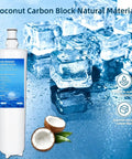 No Gimmicks 3M High Flow Water Filter Replacement 3 Pack Compatible With Hf20 And Hf25 Coconut Carbon Ice Maker Cartridge near ice cubes.